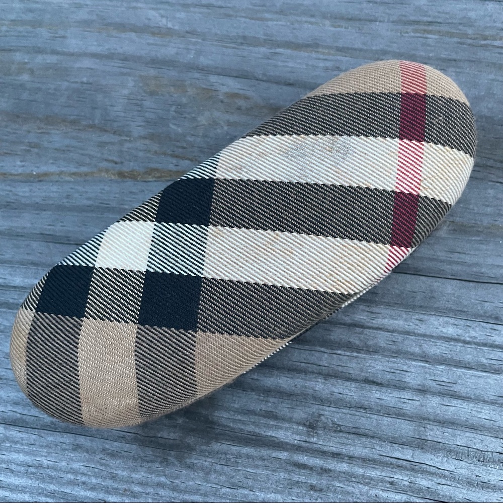 Burberry Plaid Red Tan Black Clam Shell Glasses Case Eyeglasses Sunglasses 6"